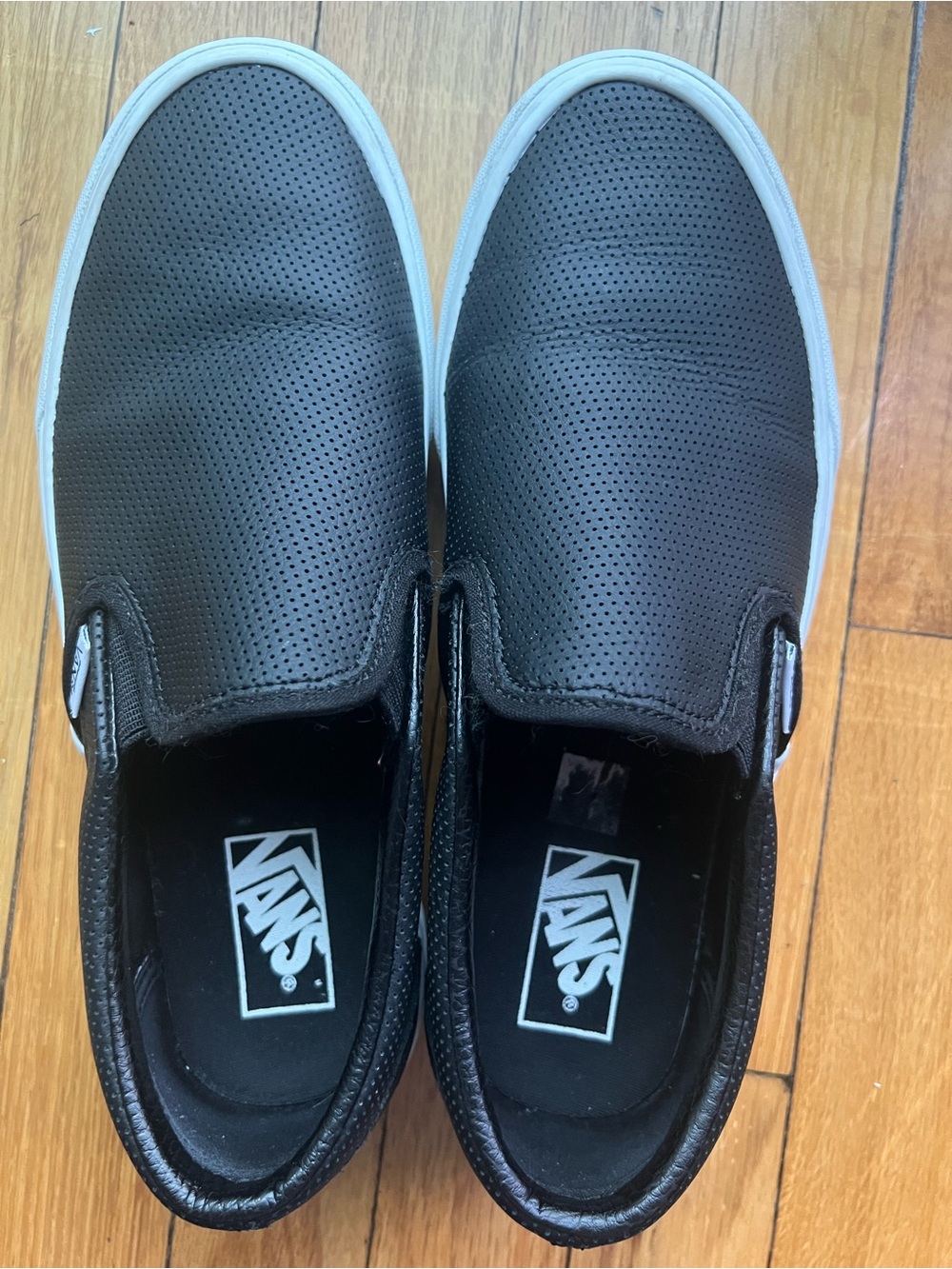 Vans Black Perforated Slip-On Sneakers with White Sole